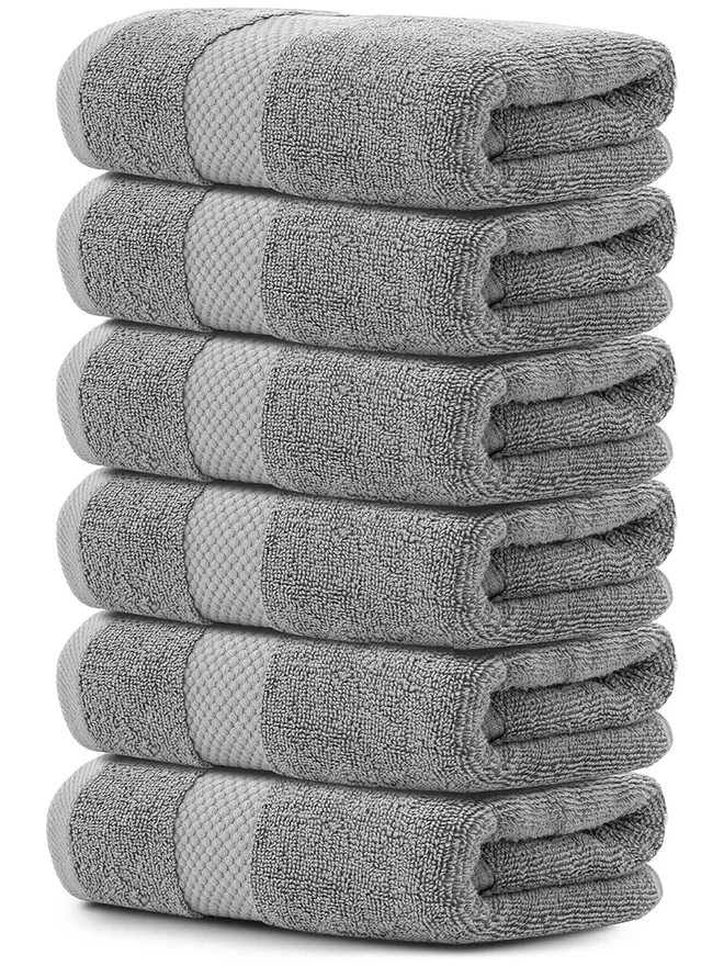 1 تشيس 1CHASE Pack of  6 - Luxury Cotton Bathroom Towel, Grey 40x70cm
