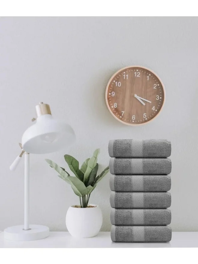 1Chase  Pack of 6 - Luxury Cotton Bathroom Towel, Grey 40x70cm  | Best Price UAE
