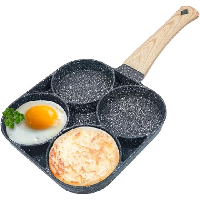 AWH NonStick 4Cup Egg Frying Pan  Granite Stone Egg Cooker Pan With Ergonomic Handle  MultiSection Skillet For Frying Eggs Pancakes And Breakfast Delights  Compatible With Gas Stoves - Image 1