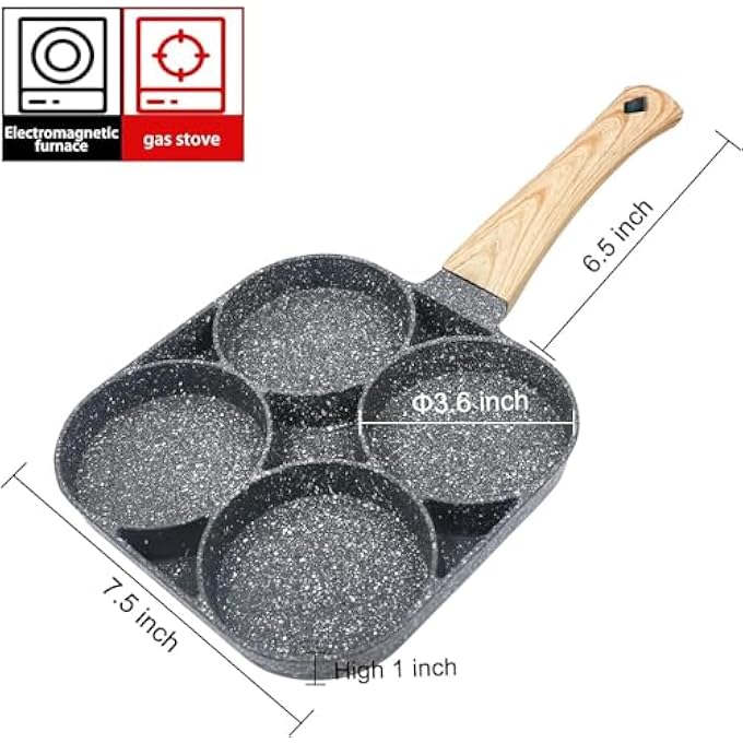 AWH NonStick 4Cup Egg Frying Pan  Granite Stone Egg Cooker Pan With Ergonomic Handle  MultiSection Skillet For Frying Eggs Pancakes And Breakfast Delights  Compatible With Gas Stoves - Image 3