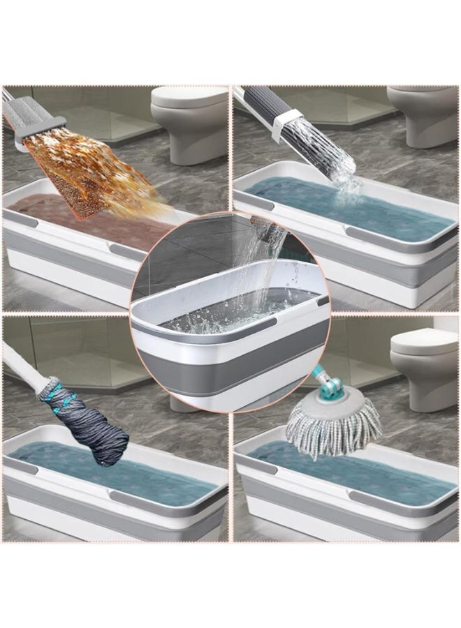 Collapsible Bucket Mop Bucket - 12L Foldable Dish Tub With Wheels | Portable Washing Basin | Space Saving Washtub | Cleaning Washing Bucket For Mop Cleaning Washing Fit Sponge Mop Flat Mop Cotton Mop - Image 3