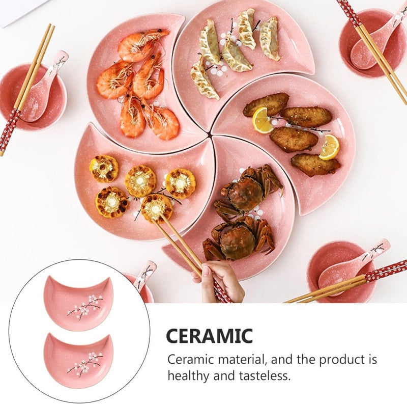 2pcs Pink Ceramic Sushi Plates Japanese Style Sushi Serving Tray Seafood and Snack Dish Set for Kitchen Dining - Image 3