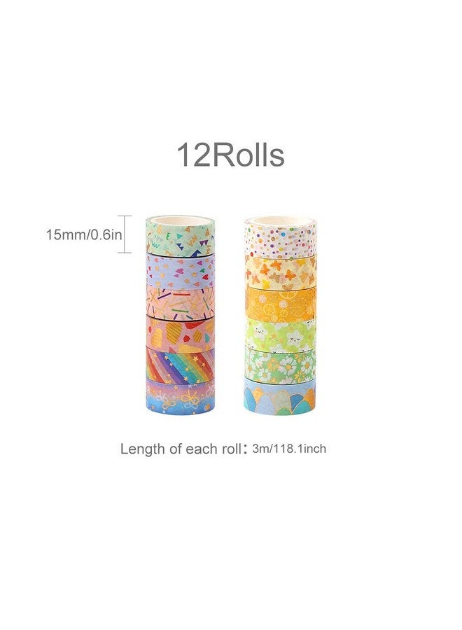 HASTHIP® 12 Rolls Cute Gold Foil Flower Decorative Masking Tape Scrapbooking Tape for DIY Art & Crafts and Gift Wrapping Holiday Decoration (Yellow) - Image 2