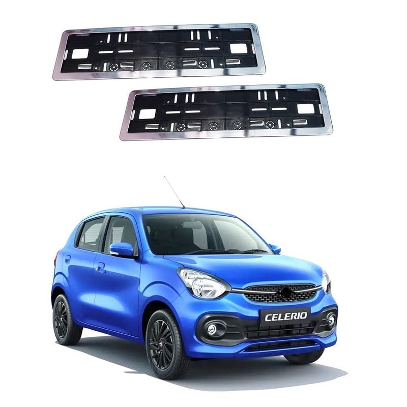 WheelCore Number Plate Frame with Chrome Suitable for Maruti Celerio (2021-Present) Type-3 - set of 2pcs - Image 1