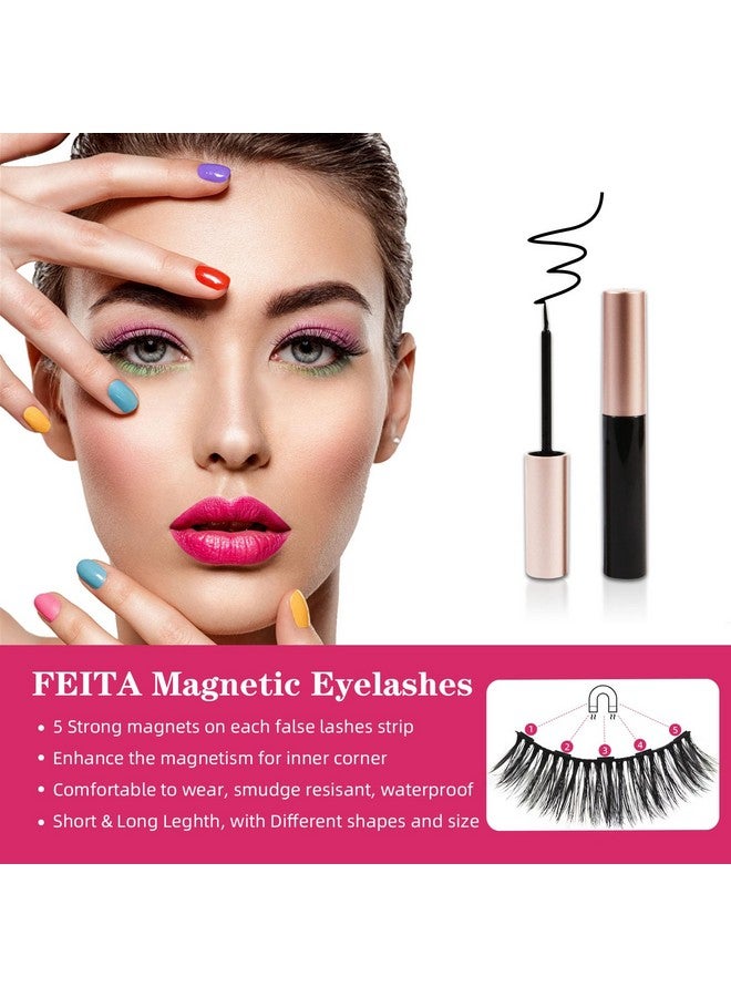 FEITA Magnetic Lashes with Applicator & Magnetic Eyeliner Kit - FEITA Reusable 3D 5D Magnetic Eyelashes Pack with 1 Tweezers & Upgraded 4 Tubes Magnetic Eyeliner, No Glue (15 Packs) - Image 2
