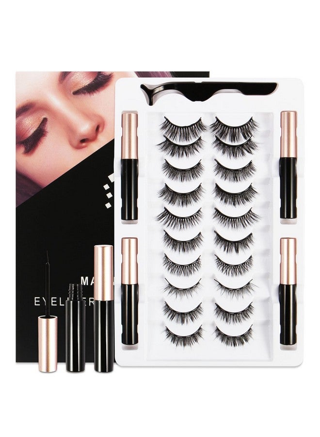 FEITA Magnetic Lashes with Applicator & Magnetic Eyeliner Kit - FEITA Reusable 3D 5D Magnetic Eyelashes Pack with 1 Tweezers & Upgraded 4 Tubes Magnetic Eyeliner, No Glue (15 Packs) - Image 1