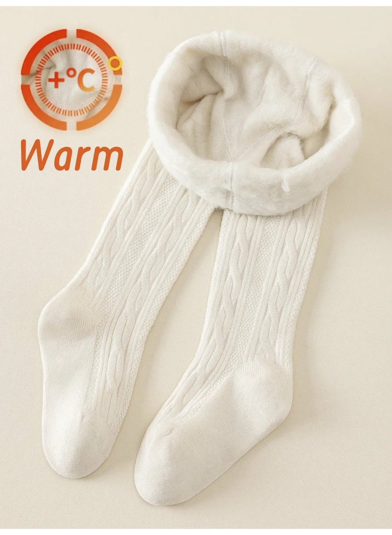Kids’ Winter Leggings in White, Featuring a Soft, Plush Faux Fur Fleece Lining That Helps Retain Warmth and Provides Cozy Comfort During Cold Weather. Designed with Fully Enclosed Feet for Extra Coverage and Warmth, These Fleece-Lined Winter Pants Are Ideal for Everyday Wear and Suitable for Children Aged 5–3 Years. - Image 3