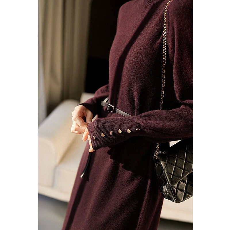French style light mature style inner pullover knitted dress womens clothing 2023 Winter new waist-tight bottoming sweater skirt Black - Image 3