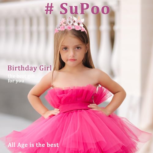 SuPoo 6th Birthday Headband Flower Crown for Girls Princess Tiara Decorations Hair Band Cute 6 Year Old Party Accessory - Image 3