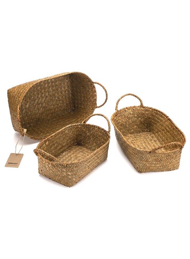 DOKOT Woven Baskets For Storage, Rattan Baskets With Handles For Kitchen, Wicker Baskets For Storage Organizer, Small Baskets For Fruits, Seagrass Baskets Set Of 3 - Image 1