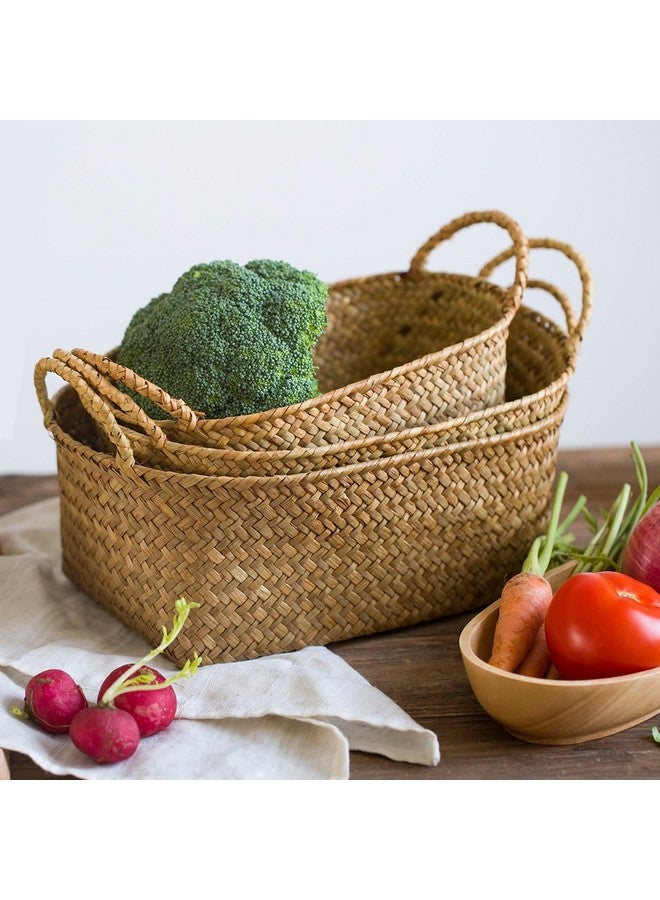 DOKOT Woven Baskets For Storage, Rattan Baskets With Handles For Kitchen, Wicker Baskets For Storage Organizer, Small Baskets For Fruits, Seagrass Baskets Set Of 3 - Image 4