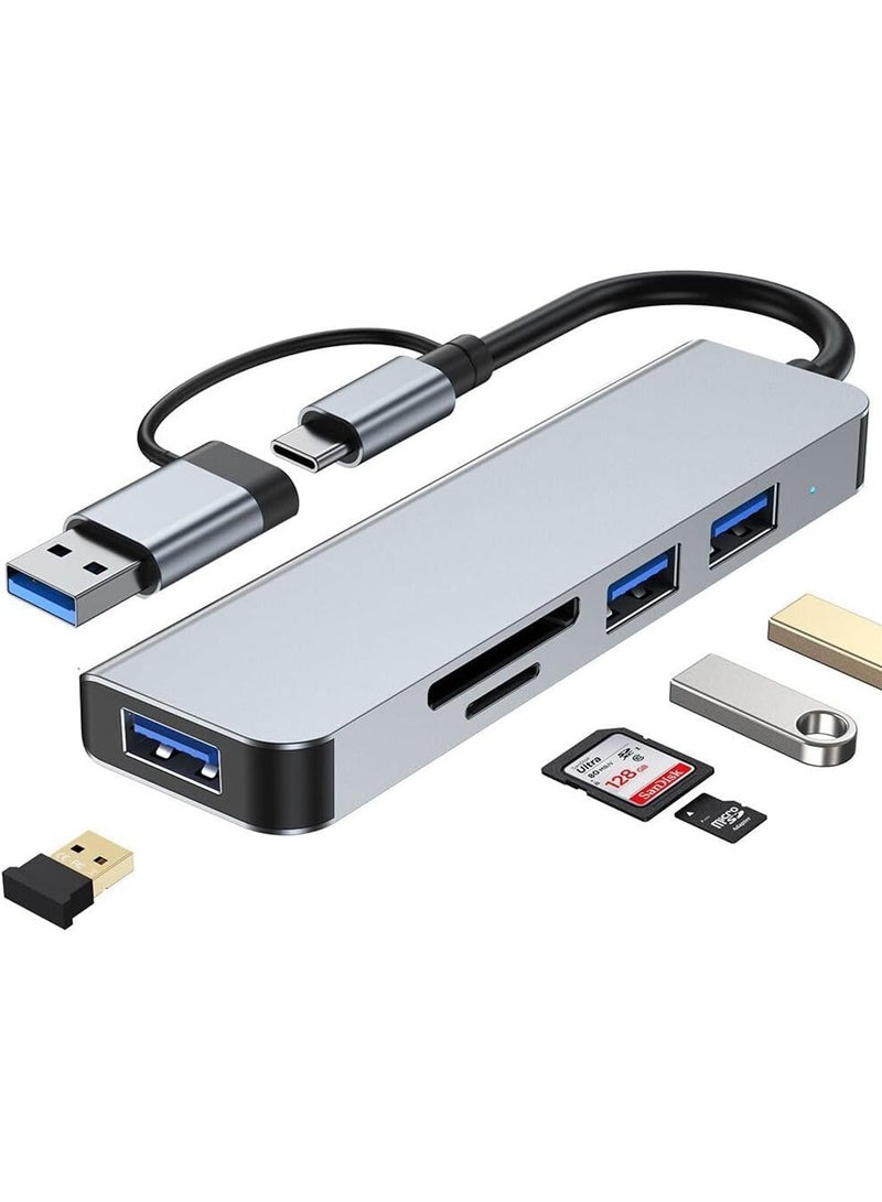 هيروكس موزع مع قارئ بطاقات ذاكرة USB-C 5 في 1 ومحول 3 منافذ USB 3.0، لأجهزة الكمبيوتر الشخصية وأجهزة الكمبيوتر المحمولة وأجهزة MacBook Pro/Air وiMac Pro وSurface والكمبيوتر اللوحي - Image 1