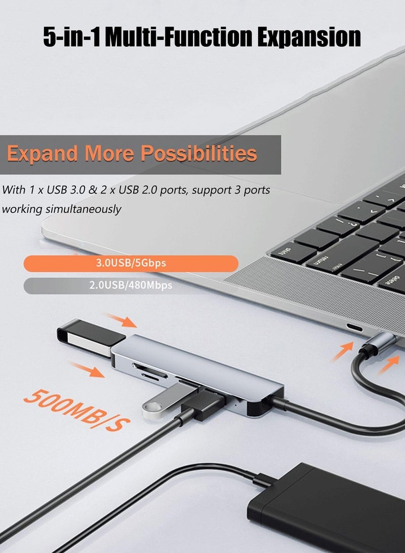 هيروكس موزع مع قارئ بطاقات ذاكرة USB-C 5 في 1 ومحول 3 منافذ USB 3.0، لأجهزة الكمبيوتر الشخصية وأجهزة الكمبيوتر المحمولة وأجهزة MacBook Pro/Air وiMac Pro وSurface والكمبيوتر اللوحي - Image 2