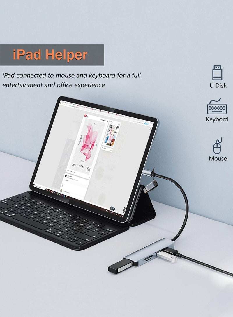 هيروكس موزع مع قارئ بطاقات ذاكرة USB-C 5 في 1 ومحول 3 منافذ USB 3.0، لأجهزة الكمبيوتر الشخصية وأجهزة الكمبيوتر المحمولة وأجهزة MacBook Pro/Air وiMac Pro وSurface والكمبيوتر اللوحي - Image 3