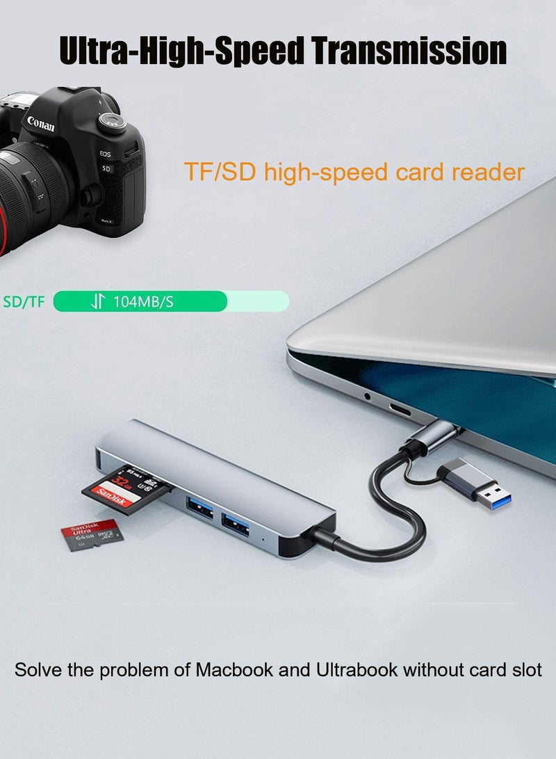 هيروكس موزع مع قارئ بطاقات ذاكرة USB-C 5 في 1 ومحول 3 منافذ USB 3.0، لأجهزة الكمبيوتر الشخصية وأجهزة الكمبيوتر المحمولة وأجهزة MacBook Pro/Air وiMac Pro وSurface والكمبيوتر اللوحي - Image 5