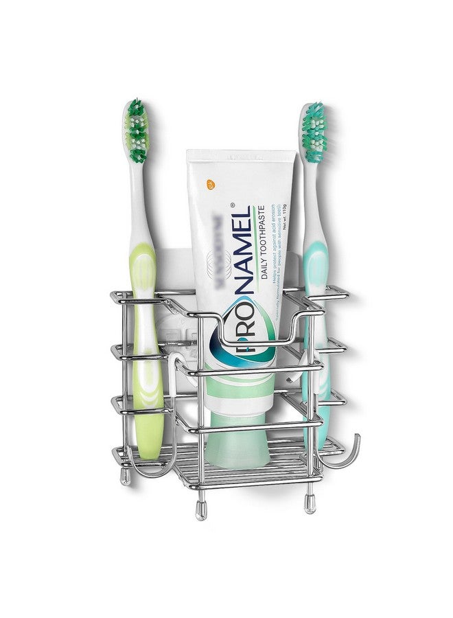 Linkidea Wall Mount Toothbrush Holder for Shower, Stainless Steel Toothpaste Stand, Self Adhesive/Countertop 3 Slots Organizer Compatible with Colgate Extra Clean, Oral-B CrossAction - Image 1
