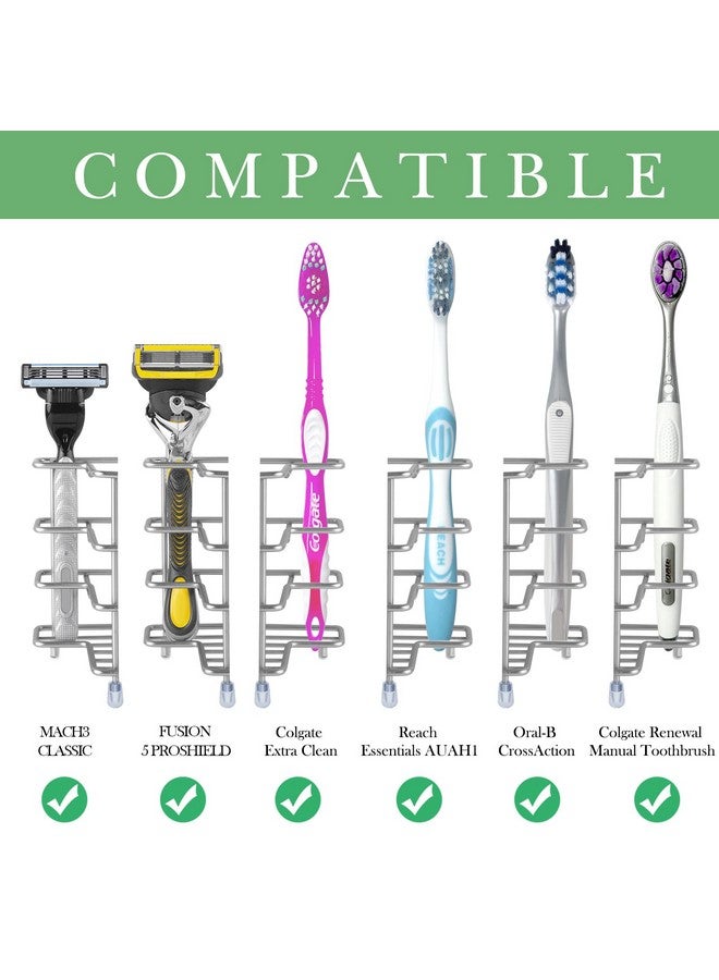 Linkidea Wall Mount Toothbrush Holder for Shower, Stainless Steel Toothpaste Stand, Self Adhesive/Countertop 3 Slots Organizer Compatible with Colgate Extra Clean, Oral-B CrossAction - Image 2
