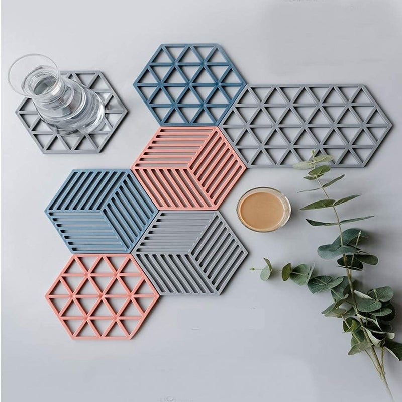 Primetan Trivet Mats,4 Pack Silicone Table Mats Heat Resistant Hot Pans Non-Slip Pot Holders Placemat for Bowl Dishes Kitchen Cooking Dining (Blue-Line) - Image 2
