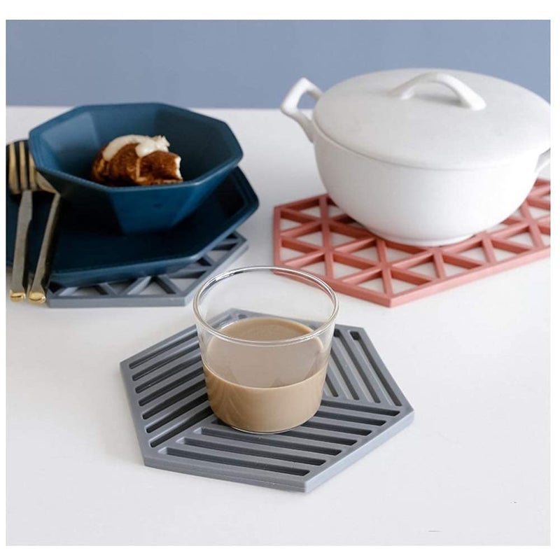 Primetan Trivet Mats,4 Pack Silicone Table Mats Heat Resistant Hot Pans Non-Slip Pot Holders Placemat for Bowl Dishes Kitchen Cooking Dining (Blue-Line) - Image 4