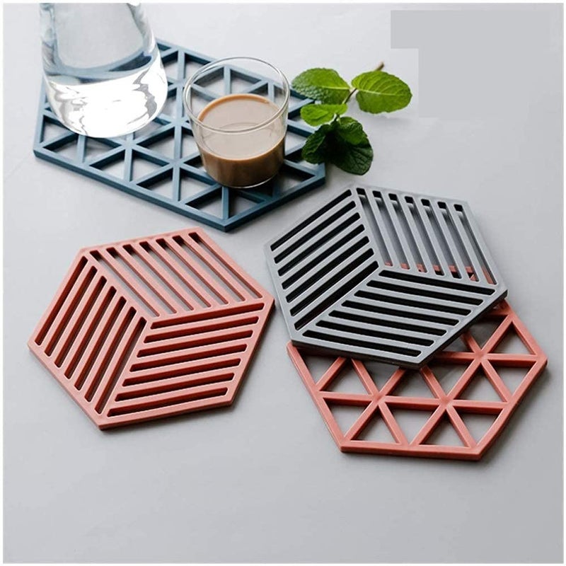 Primetan Trivet Mats,4 Pack Silicone Table Mats Heat Resistant Hot Pans Non-Slip Pot Holders Placemat for Bowl Dishes Kitchen Cooking Dining (Blue-Line) - Image 1