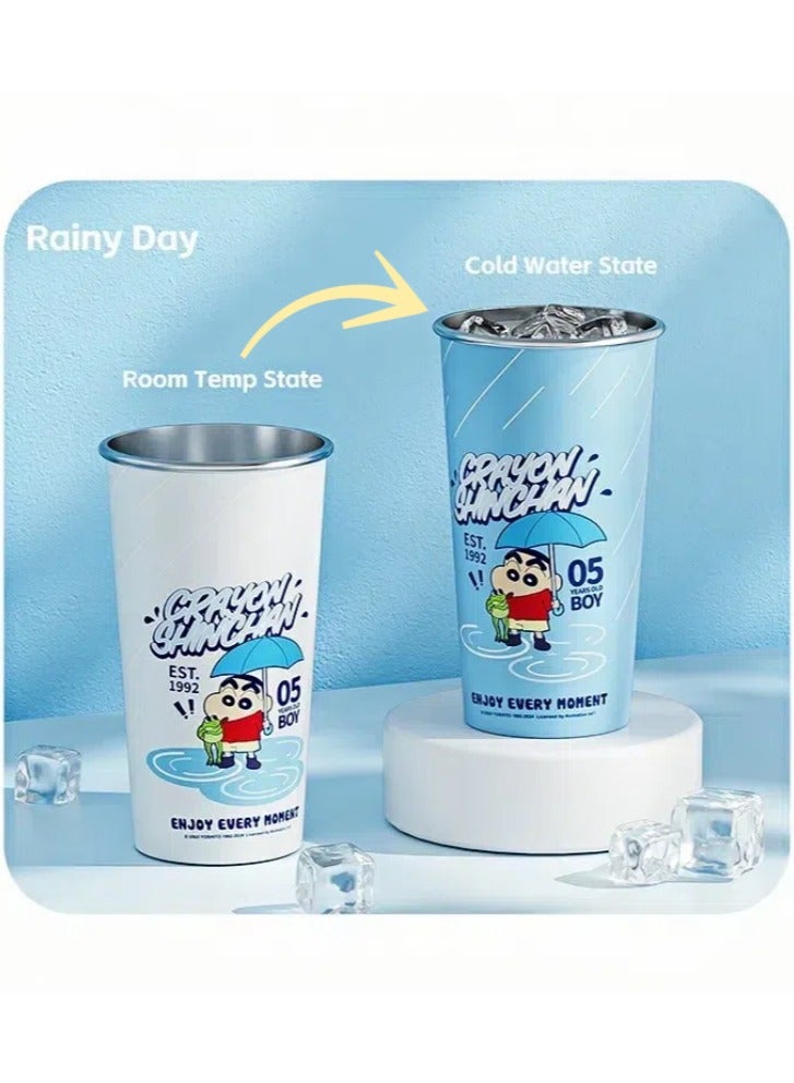 Rock Crayon Shinchan Color Changing Iced Water Cup 630ML Portable Coffee Mug With Lid Gift for Children/Women/Men - Image 1