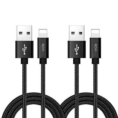 RoFI Compatible Phone Cable, [2Pack] 2FT Nylon Braided Fast Charging USB Cord Replacement for Phone X 8 8 Plus 7 7 Plus 6s 6s Plus 6 6 Plus 5 5S 5C SE Pad Air Mini and More (2 Pack Black, 2 FT) - Image 1