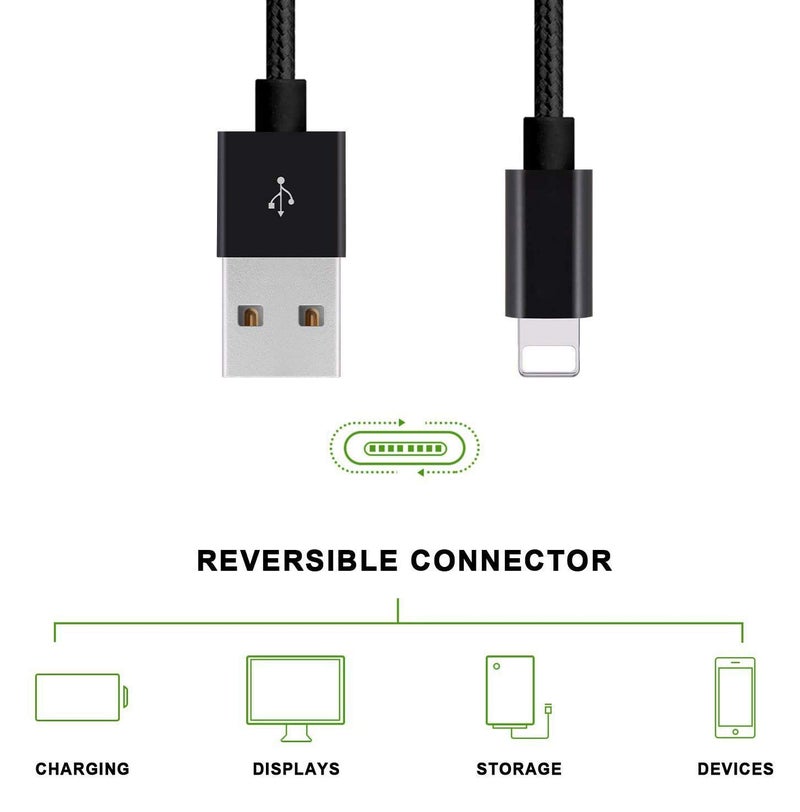RoFI Compatible Phone Cable, [2Pack] 2FT Nylon Braided Fast Charging USB Cord Replacement for Phone X 8 8 Plus 7 7 Plus 6s 6s Plus 6 6 Plus 5 5S 5C SE Pad Air Mini and More (2 Pack Black, 2 FT) - Image 4