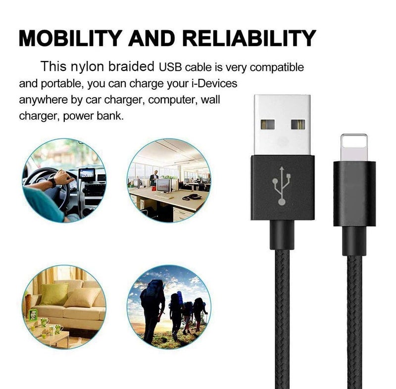RoFI Compatible Phone Cable, [2Pack] 2FT Nylon Braided Fast Charging USB Cord Replacement for Phone X 8 8 Plus 7 7 Plus 6s 6s Plus 6 6 Plus 5 5S 5C SE Pad Air Mini and More (2 Pack Black, 2 FT) - Image 5
