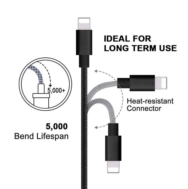 RoFI Compatible Phone Cable, [2Pack] 2FT Nylon Braided Fast Charging USB Cord Replacement for Phone X 8 8 Plus 7 7 Plus 6s 6s Plus 6 6 Plus 5 5S 5C SE Pad Air Mini and More (2 Pack Black, 2 FT) - Image 2