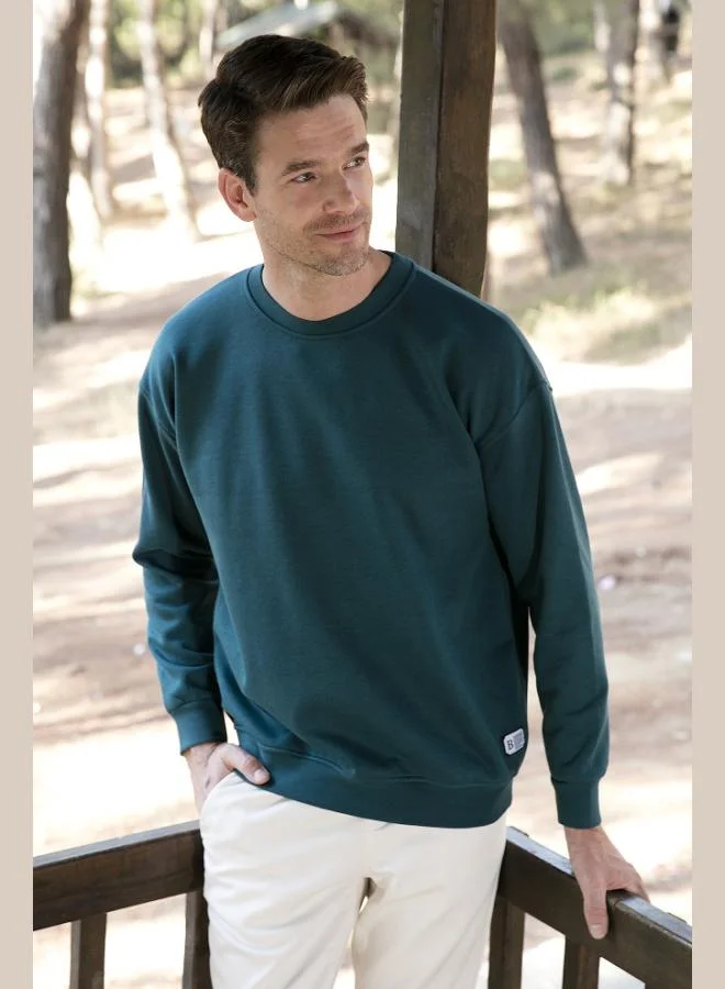 بوراتي سويت شيرت رجالي قطن مبطن فليس بياقة دائرية بقصة عادية من بوراتي