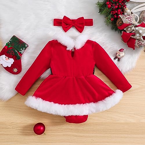 BemeyourBBs Toddler Baby Girl Christmas Dress Santa Claus Dress Princess Dress Cute Christmas Outfit (6-12 Months, Red Romper Dress B) - Image 3