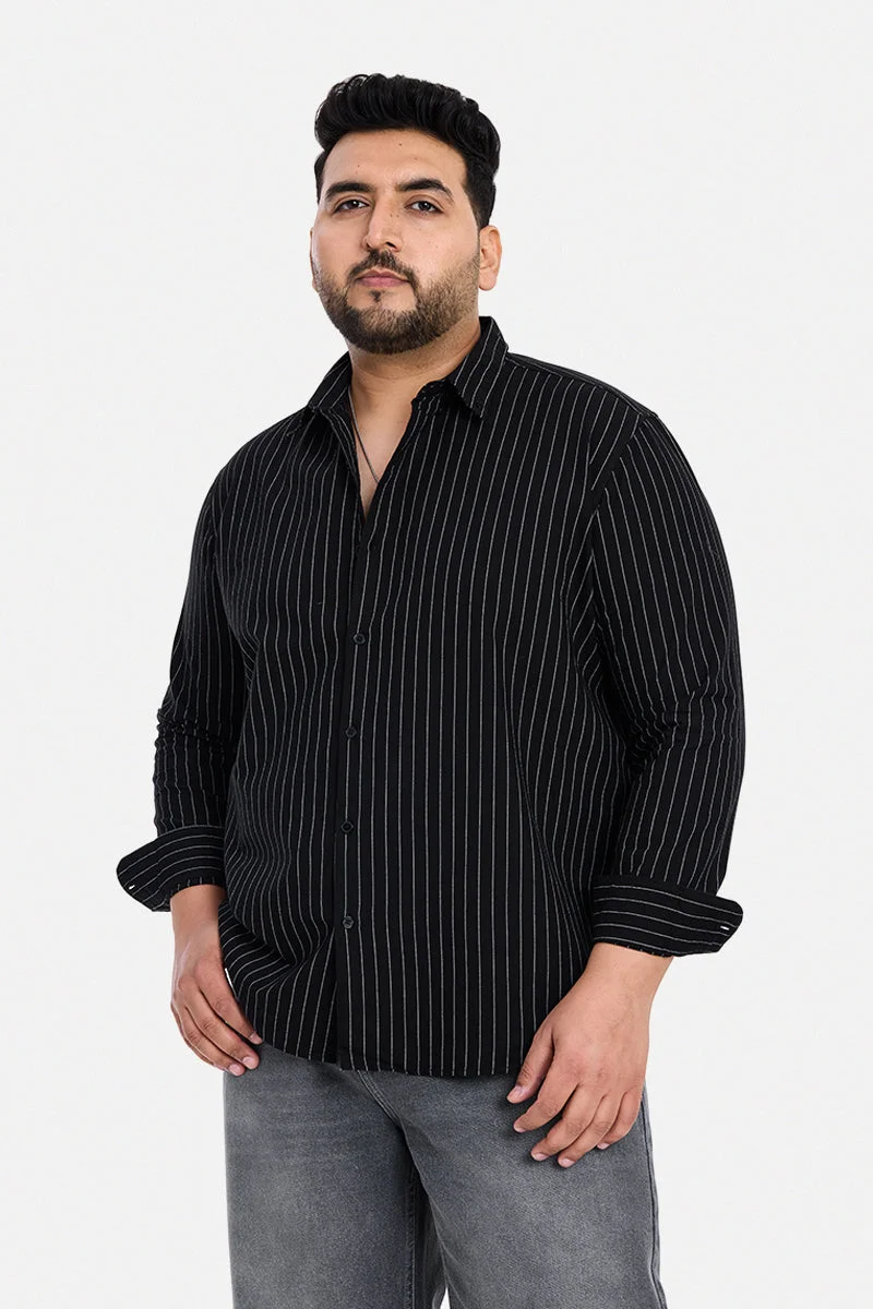 سنيتش Black Striped Long Sleeve Regular Fit Casual Plus Size Shirt