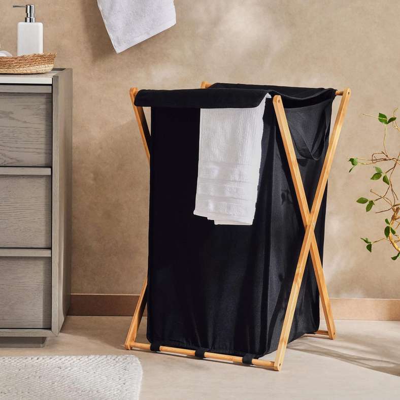Pan Home Dhafne Bamboo Frame Laundry Hamper 50x43x76cm - Black