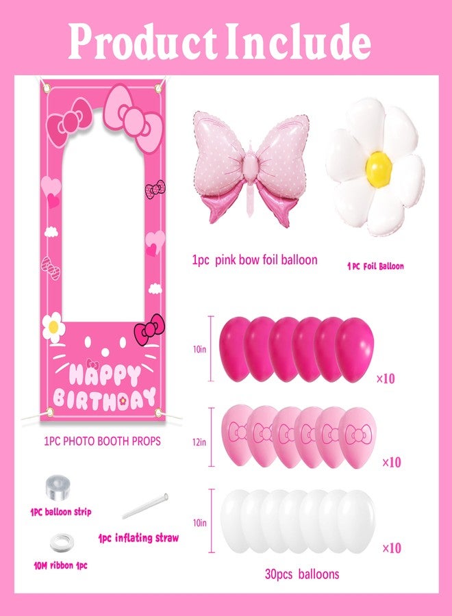 jenmir Birthday decorations for girls,Happy Birthday Banner, 35 Balloons,Pink bow Foil Balloon,Photo Booth Props for women (Pink Cat) - Image 2