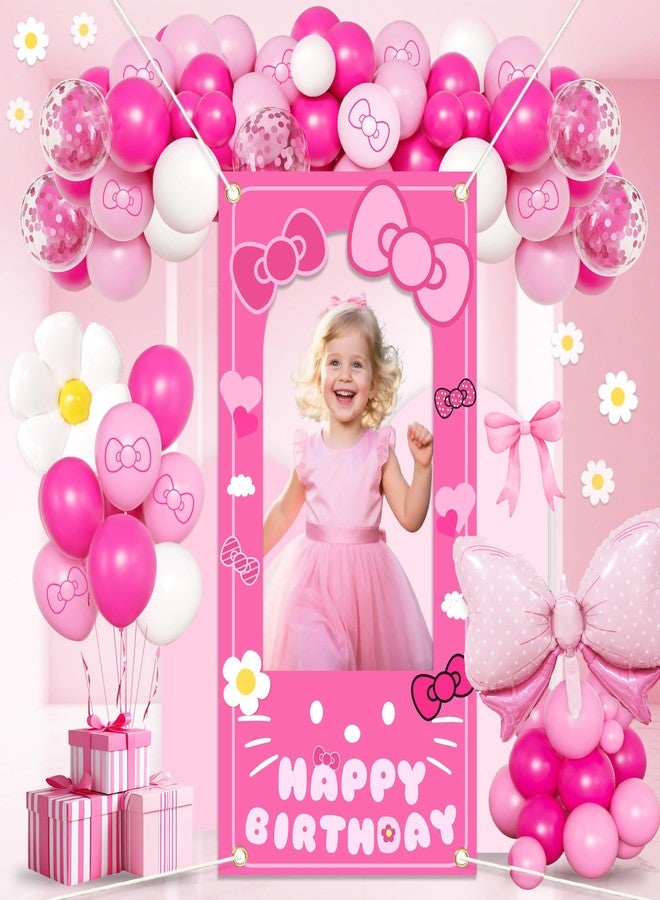 jenmir Birthday decorations for girls,Happy Birthday Banner, 35 Balloons,Pink bow Foil Balloon,Photo Booth Props for women (Pink Cat) - Image 1