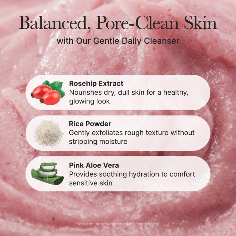 Storage burden minimized build French Royal Rosehip Brightening Face Cleanser & Daily Scrub - Moisturizing, Exfoliating & Deep-Cleansing - Spa Quality, All Skin Types with Rice Powder & Rice Water (4.23oz) High strength upgraded material - Image 5
