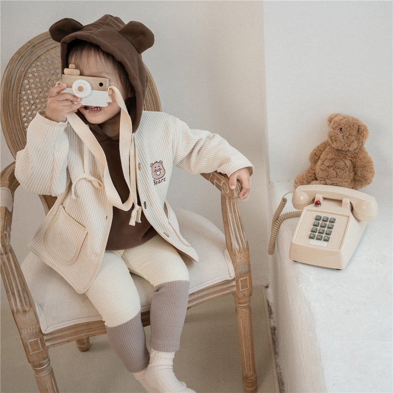 Baby Girls Coat Childrens Autumn Single-breasted Cardigan South Korea Childrens Wear Embroidered Bear Corduroy Little Mens Treasure Autumn Wear brown coat - Image 3