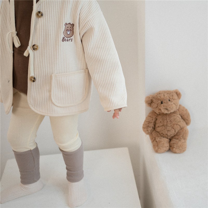 Baby Girls Coat Childrens Autumn Single-breasted Cardigan South Korea Childrens Wear Embroidered Bear Corduroy Little Mens Treasure Autumn Wear brown coat - Image 2