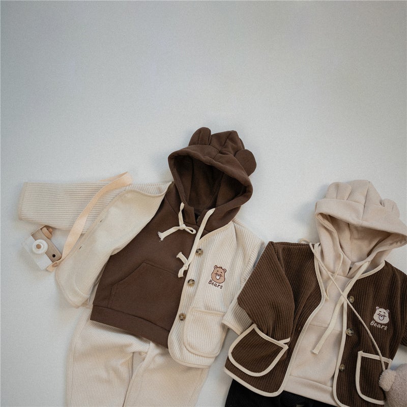 Baby Girls Coat Childrens Autumn Single-breasted Cardigan South Korea Childrens Wear Embroidered Bear Corduroy Little Mens Treasure Autumn Wear brown coat - Image 5
