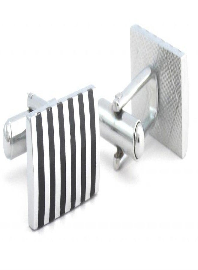 Zivom® Rectangle Black Stripes Lines Silver Classic Office Corporate Formal Party French Cufflink Pair Men Shirt Suit Blazer In Gift Box - Image 2