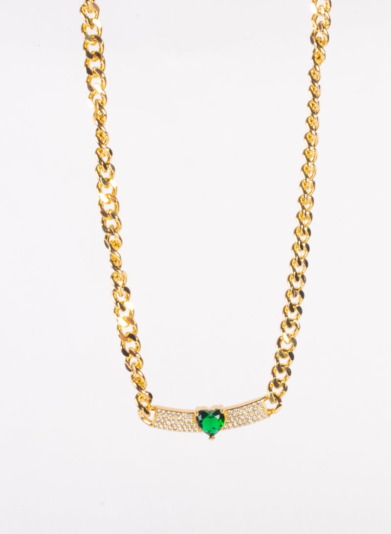 The Black Pearl Accessories Chinese Gold Necklace with a Zirconic Pendant and Green Zircon Heart Premium Quality & Against Color Change - Image 1