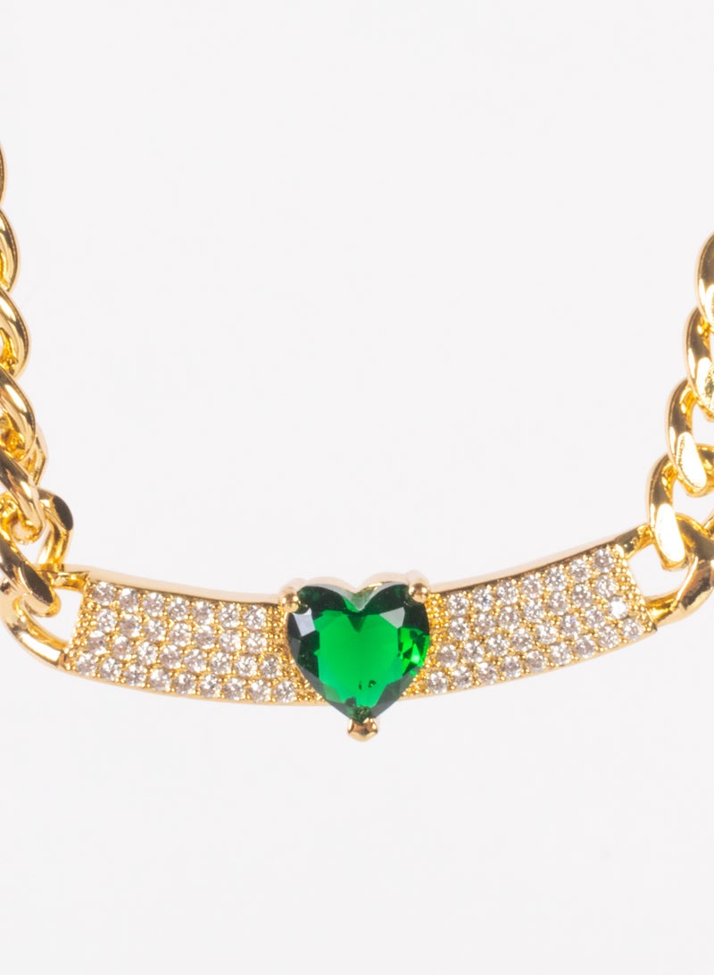 The Black Pearl Accessories Chinese Gold Necklace with a Zirconic Pendant and Green Zircon Heart Premium Quality & Against Color Change - Image 2