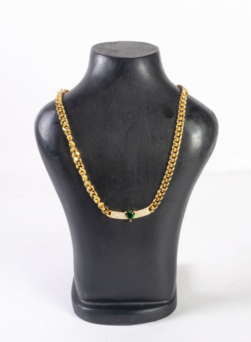 The Black Pearl Accessories Chinese Gold Necklace with a Zirconic Pendant and Green Zircon Heart Premium Quality & Against Color Change - Image 3