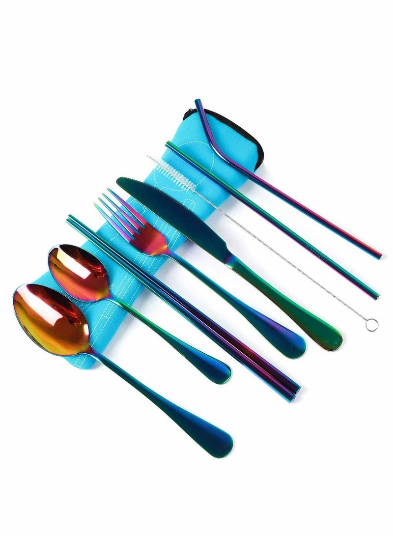 Y&D Camping Cutlery Set 8 Pieces Stainless Steel Portable Outdoor Hiking Picnic Travel Utensils, Knife Fork Spoon Chopsticks Drinking Straw Cleaning Brush Storage Box - Image 5
