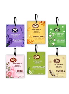AROMIND AROMIND Fragrance Sachets Set Of 6 Lavender Sandalwood Rose Jasmine Vanilla Lemongrass Long Lasting 20gm Each Fragrance Pouch For Wardrobe Clothes Bathroom Home Car Bag Multi Use Air Packet  - Image 1