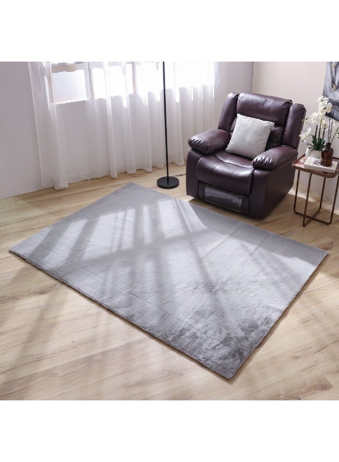 DANUBE HOME Plain Plush Solid Soft Fur Rug  | Washable Solids Style | Polyester Area Rug Floor Covering | Indoor Carpet For Living Room Dining Bedroom 160x230cm-Light Grey - Image 2