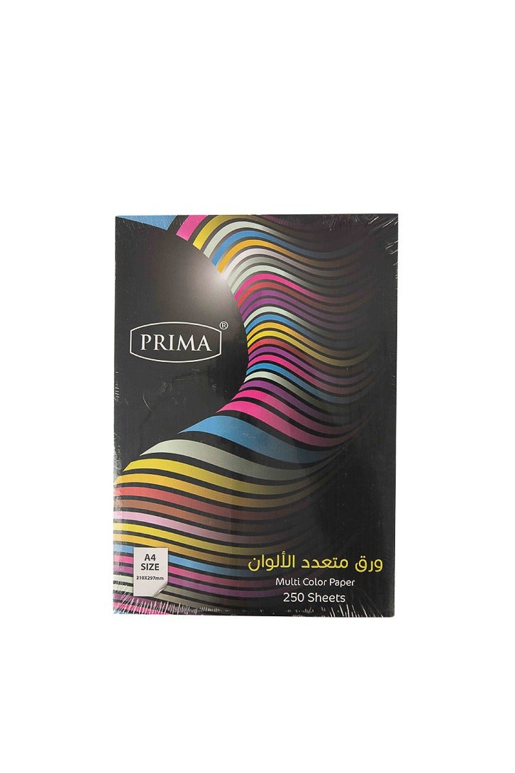 بريما ورق ملون A4 250 ورقة، 10 ألوان × 25 ورقة لكل لون، وزن 80 جم/م²، مناسب للطباعة والأشغال اليدوية، ألوان زاهية وتباين طباعة واضح، متوافق مع جميع الطابعات - Image 1