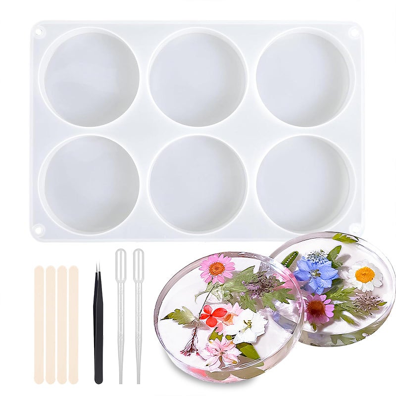 LeilieCSC Resin Molds 6-Cavity Deep Round Coaster,Silicone Molds for Resin is 4 Inch Diameter Non-Stick DIY Epoxy Molds,Reusable Coaster Molds for Flower Bouquet Preservation and Crafts - Image 1