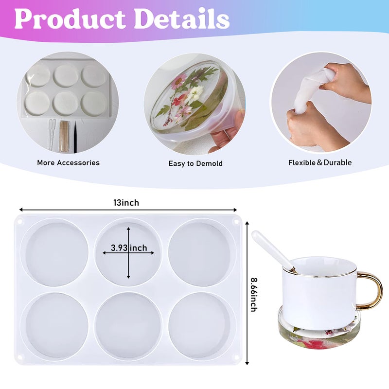 LeilieCSC Resin Molds 6-Cavity Deep Round Coaster,Silicone Molds for Resin is 4 Inch Diameter Non-Stick DIY Epoxy Molds,Reusable Coaster Molds for Flower Bouquet Preservation and Crafts - Image 3