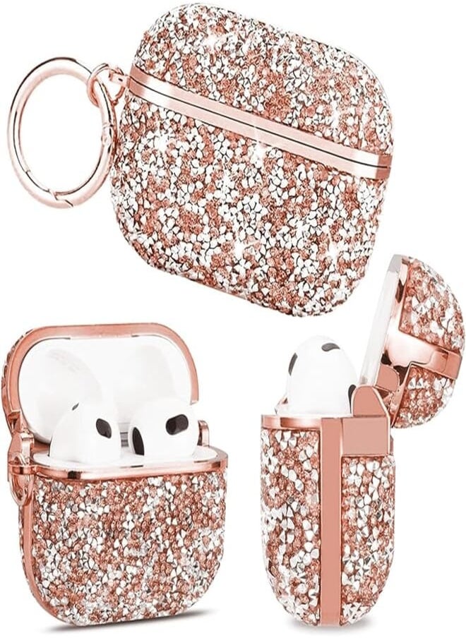 Next Next store Compatible with AirPods Pro Case Cute Diamond Glitter Bling Rhinestone Cover for Girls with Portable Keychain (Airpods Pro), PC (Rose Gold) 